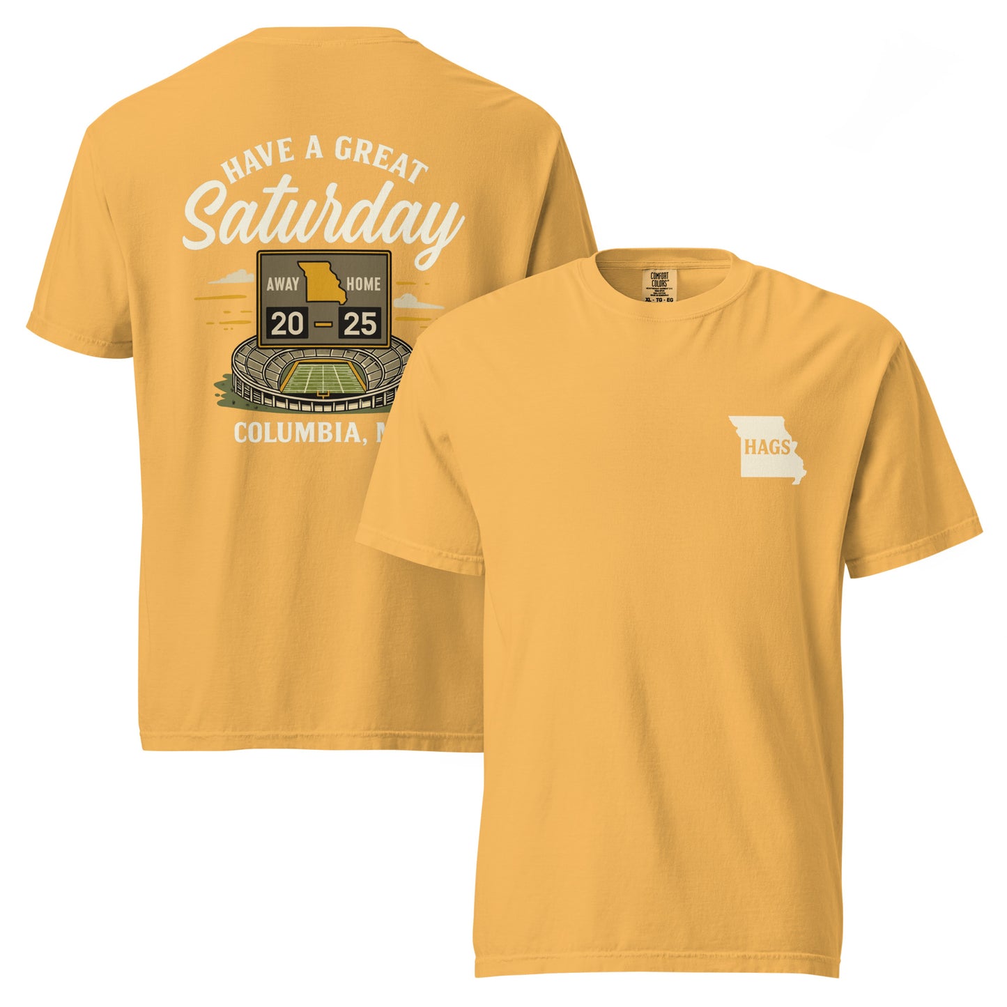 HAGS Missouri Outline Tee – Vintage White & Gold Comfort Colors Shirt – HAGS Clothing