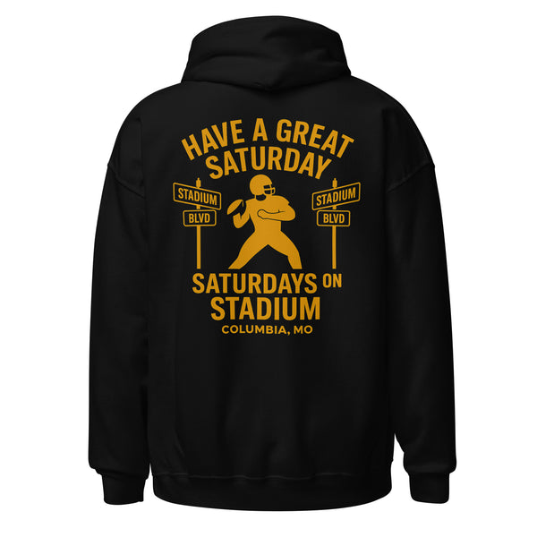 Saturdays on Stadium hoodie with street sign graphic