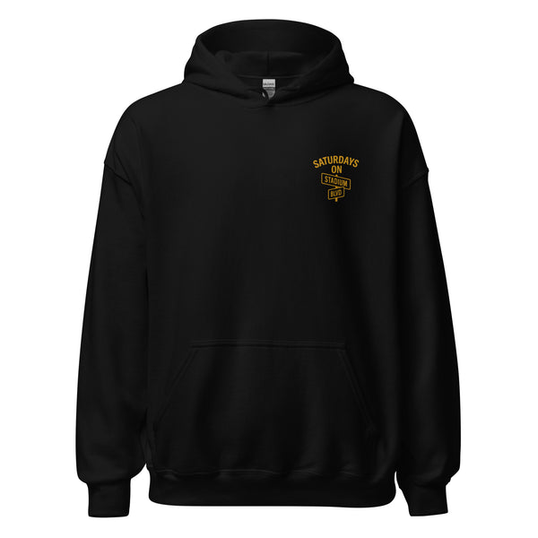 Unisex stadium hoodie with Saturday front design