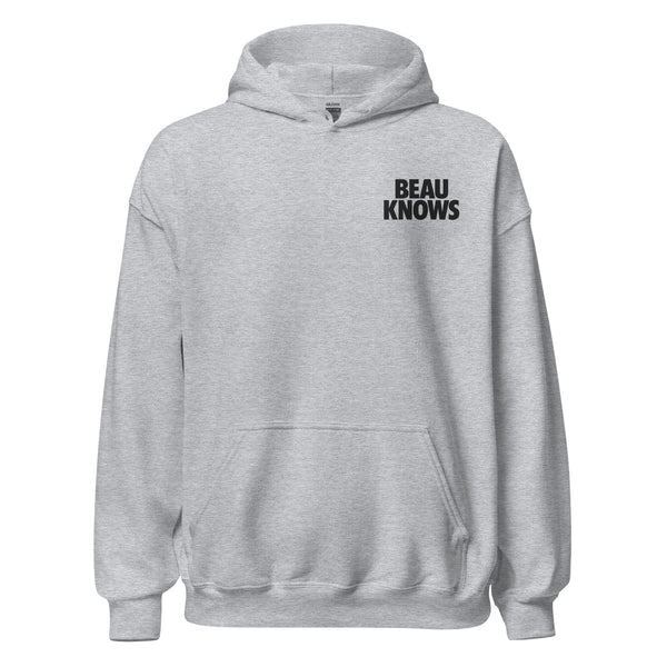 Beau Knows Quarterback Hoodie front view with small HAGS chest logo