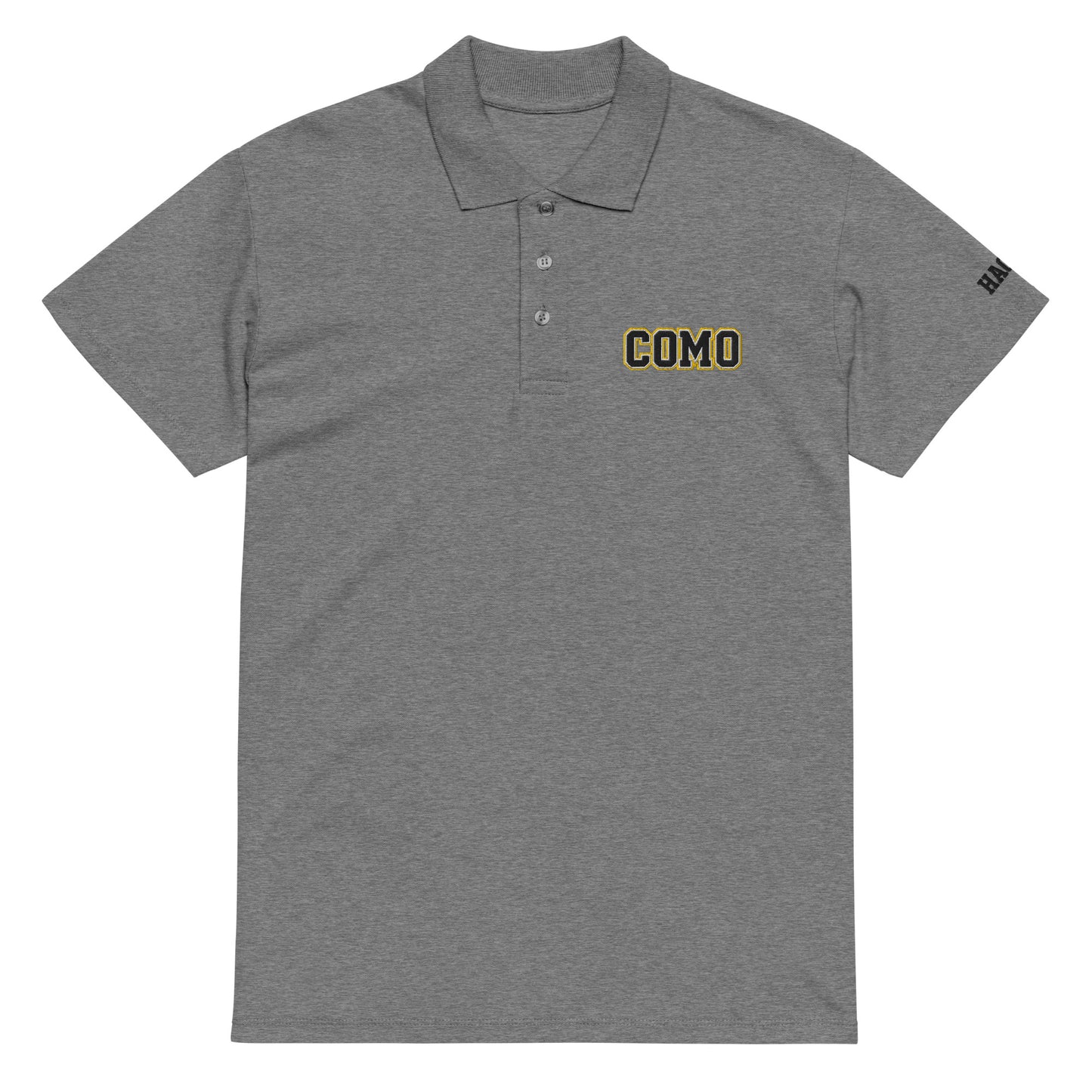 COMO Embroidered Polo Shirt in gray with subtle black and gold embroidery