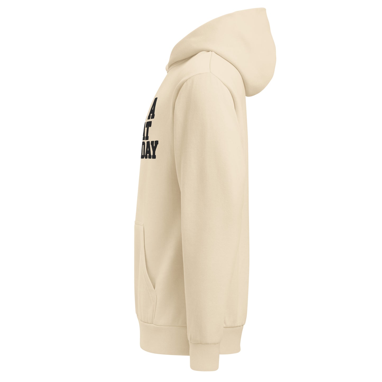 Left-side view of the sandshell HAGS heavyweight oversized urban hoodie.