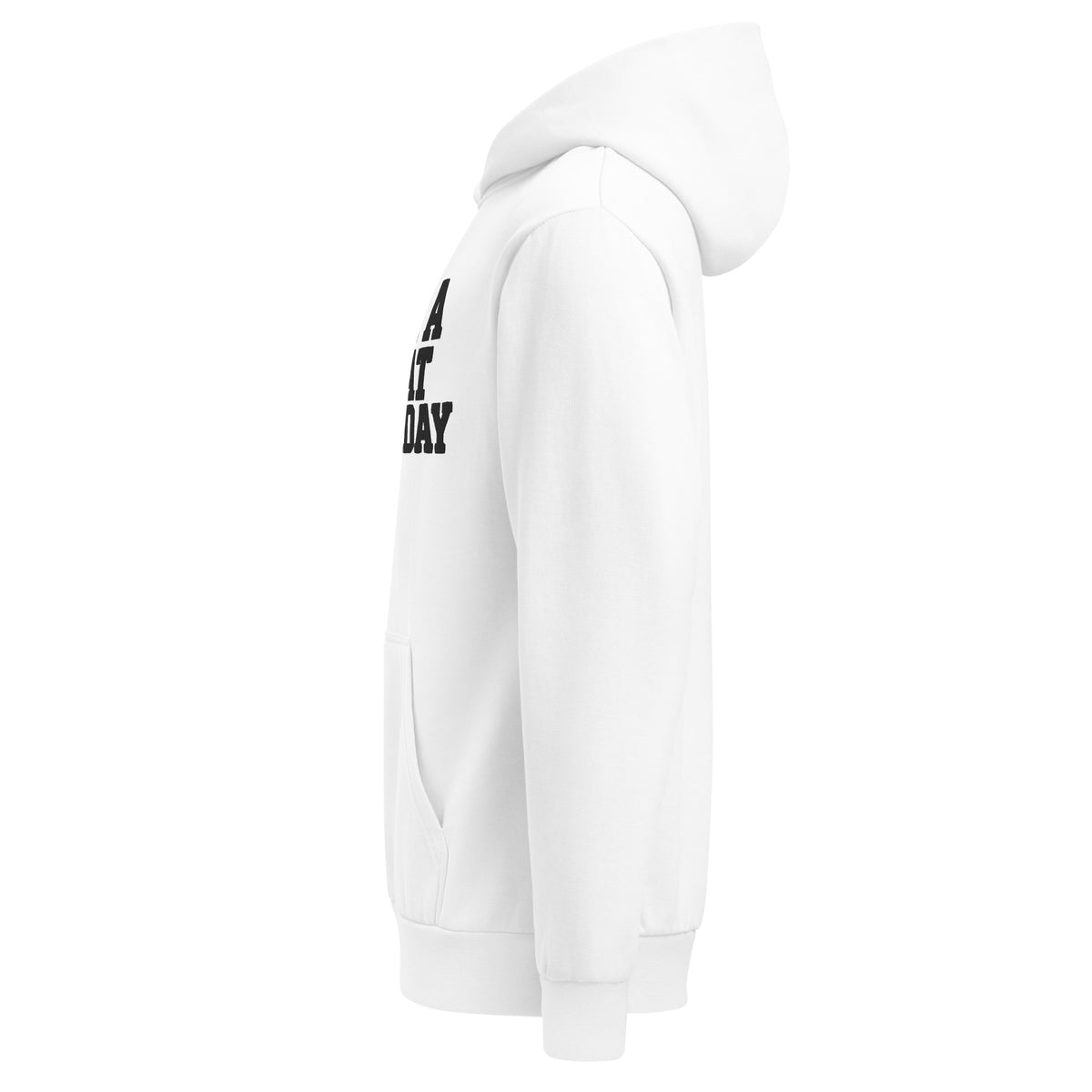 Left-side view of the white HAGS heavyweight oversized urban hoodie.